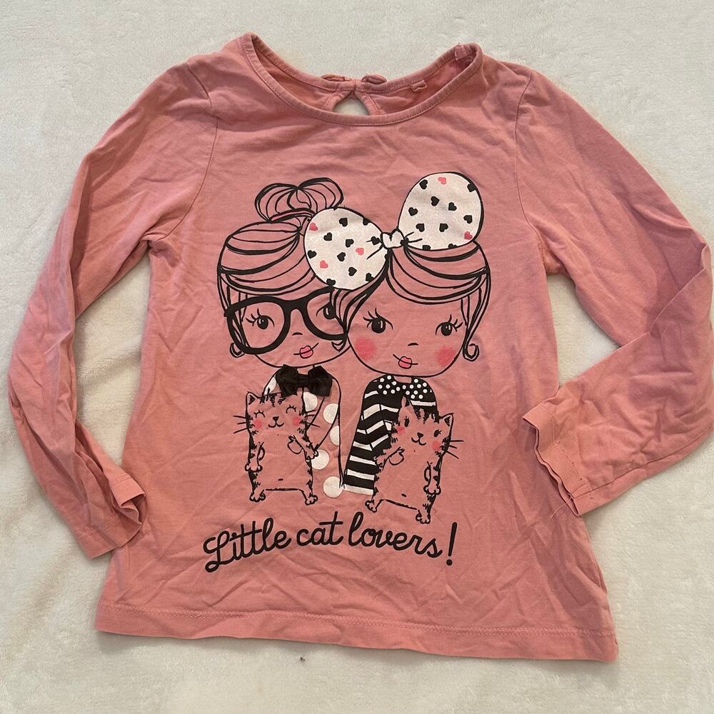 Girls long sleeve graphic tee Sz 118 (6-7) Cat Lovers Shirt